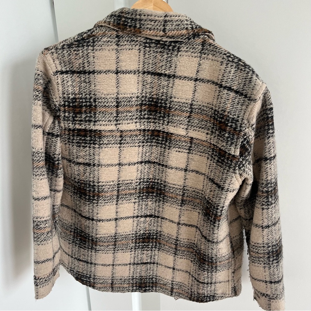 Joie Plaid Wool Blend Jacket Coat Zip Front Neutral Check Size Small - Picture 4 of 7